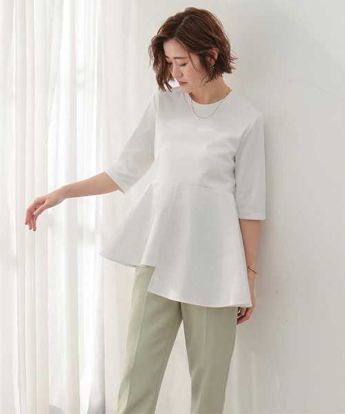 UR'S(ユアーズ)の「ハーフスリーブアシンメトリーフレアトップス(Tシャツ/カットソー・レディース・ブラック/ホワイト・L/M/S)」の16枚目の写真
