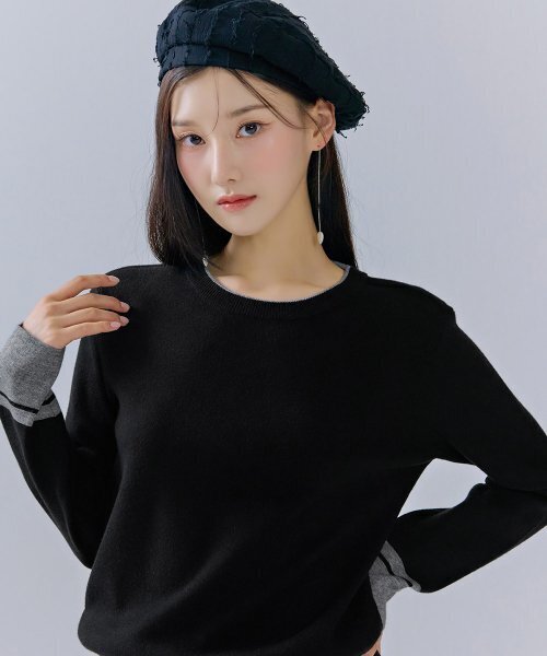 CHASECULT（チェイスカルト）の「レディース 袖配色ラウンドスウェット-CFRG5261C03（ニット/セーター・レディース・ブラック・85/90）」の2枚目の写真