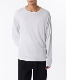 リラックスドCRスcoopネック長袖Tシャツ[ホワイト]