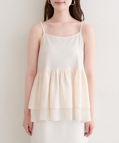 natural couture（ナチュラルクチュール）の「ショート丈ダンボールプルオーバー+ペプラムキャミSET（Tシャツ/カットソー・レディース・ブラウン/オフホワイト/チャコールグレー/グレイッシュベージュ・FREE）」の9枚目の写真