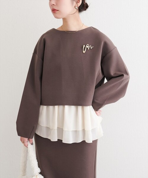 natural couture（ナチュラルクチュール）の「ショート丈ダンボールプルオーバー+ペプラムキャミSET（Tシャツ/カットソー・レディース・ブラウン/オフホワイト/チャコールグレー/グレイッシュベージュ・FREE）」の16枚目の写真