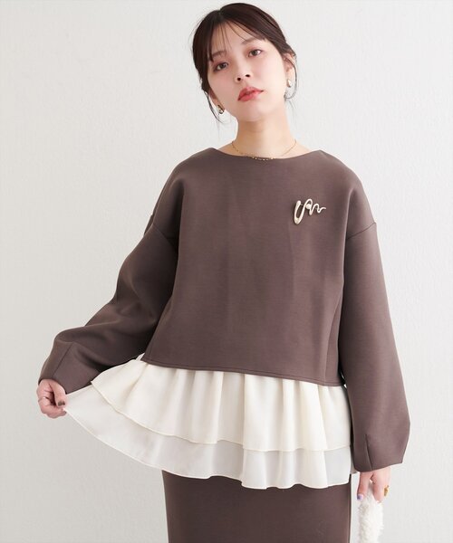 natural couture（ナチュラルクチュール）の「ショート丈ダンボールプルオーバー+ペプラムキャミSET（Tシャツ/カットソー・レディース・ブラウン/オフホワイト/チャコールグレー/グレイッシュベージュ・FREE）」の18枚目の写真