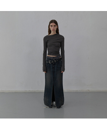 DENIM LONG SKIRT (DARK BLUE)