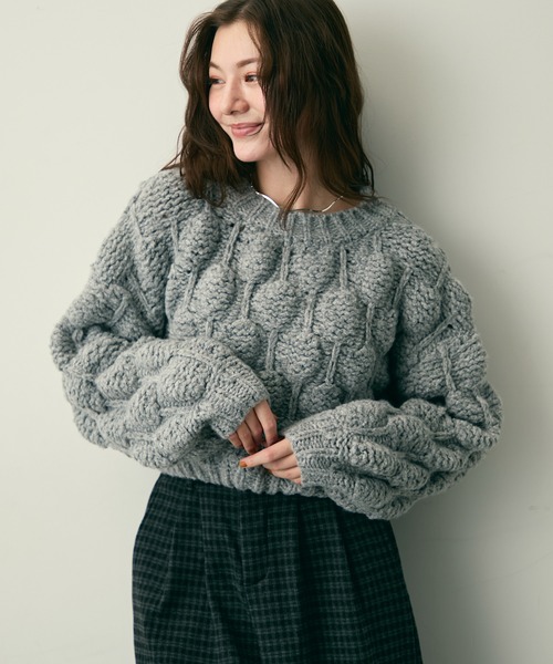 Lunea(ルネア)の「ジャガードショートニット(ニット/セーター・レディース・ピンク/グレー・FREE)」の14枚目の写真