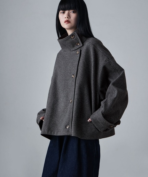 etoll.（エトル）の「スタンドカラーショートコート（ステンカラーコート・レディース・ブラウン/チャコール/ベージュ/ブラック・M/L）」の3枚目の写真