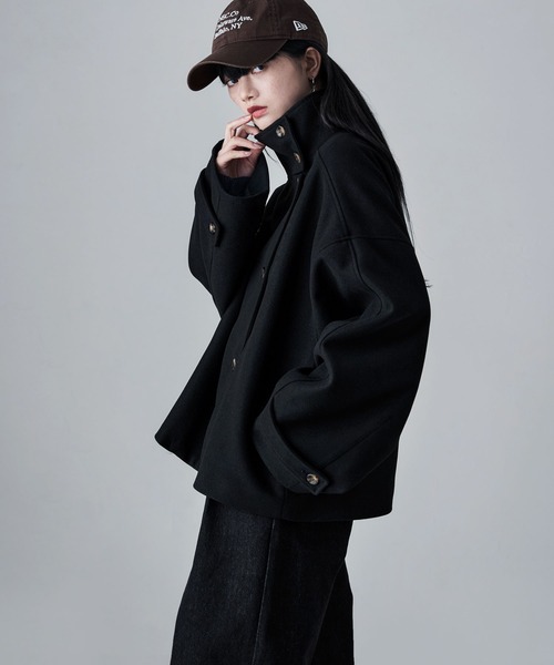 etoll.（エトル）の「スタンドカラーショートコート（ステンカラーコート・レディース・ブラウン/チャコール/ベージュ/ブラック・M/L）」の2枚目の写真