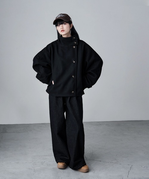 etoll.（エトル）の「スタンドカラーショートコート（ステンカラーコート・レディース・ブラウン/チャコール/ベージュ/ブラック・M/L）」の14枚目の写真