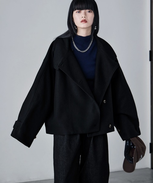 etoll.（エトル）の「スタンドカラーショートコート（ステンカラーコート・レディース・ブラウン/チャコール/ベージュ/ブラック・M/L）」の16枚目の写真