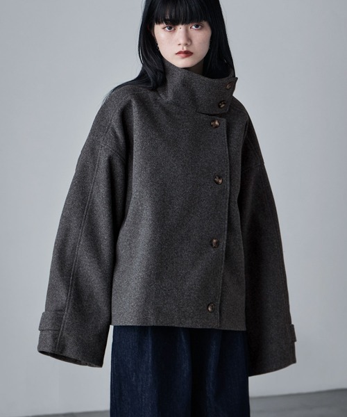 etoll.（エトル）の「スタンドカラーショートコート（ステンカラーコート・レディース・ブラウン/チャコール/ベージュ/ブラック・M/L）」の10枚目の写真