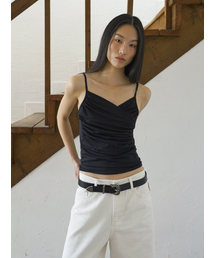 FROMWHERE（フロムウェア）の「ROSIE SHIRRING SLEEVELESS BLACK（Tシャツ/カットソー）」