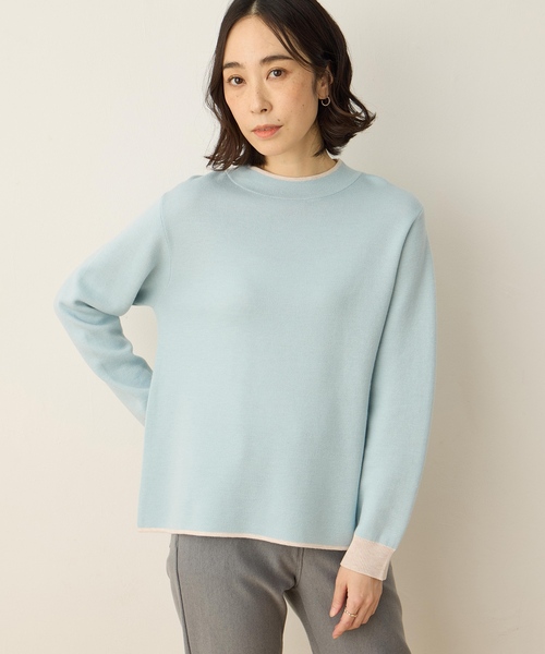 DECOY SINCE 1981(デコイシンスイチキュウハチイチ)の「ダブルフェイス配色ニットプルオーバー【洗える・大きいサイズあり】(ニット/セーター・レディース・サックスブルー/グレー/ベージュ・M/L/LL/3L/4L)」の3枚目の写真