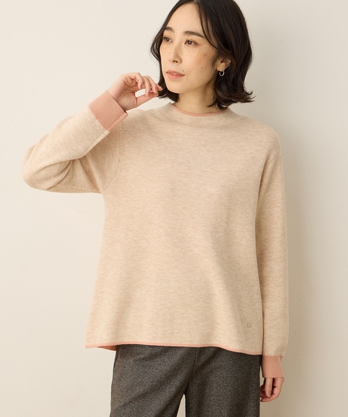 DECOY SINCE 1981(デコイシンスイチキュウハチイチ)の「ダブルフェイス配色ニットプルオーバー【洗える・大きいサイズあり】(ニット/セーター・レディース・サックスブルー/グレー/ベージュ・M/L/LL/3L/4L)」の4枚目の写真