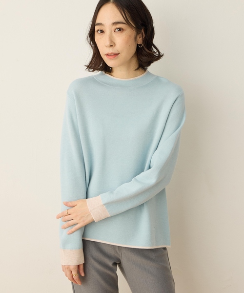 DECOY SINCE 1981(デコイシンスイチキュウハチイチ)の「ダブルフェイス配色ニットプルオーバー【洗える・大きいサイズあり】(ニット/セーター・レディース・サックスブルー/グレー/ベージュ・M/L/LL/3L/4L)」の8枚目の写真