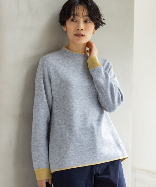 DECOY SINCE 1981(デコイシンスイチキュウハチイチ)の「ダブルフェイス配色ニットプルオーバー【洗える・大きいサイズあり】(ニット/セーター・レディース・サックスブルー/グレー/ベージュ・M/L/LL/3L/4L)」の2枚目の写真