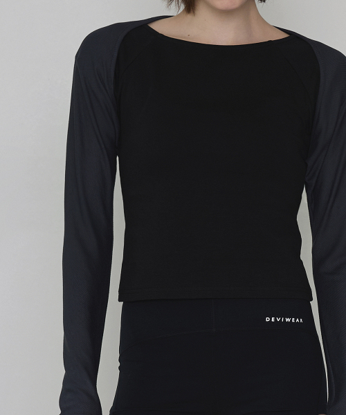 DEVIWEAR(デヴィウェア)の「レディース ヨガウェア DEVI-T0064-チャコール ピラティス ボレロカバーT(カーディガン/ボレロ・レディース・その他・FREE)」の3枚目の写真
