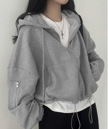 AMELY（エミリー）の「裏起毛 ドロスト ショート ジップアップ パーカー（パーカー）」