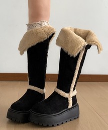 2WAY裏ボア美脚ムートン風ロングブーツ