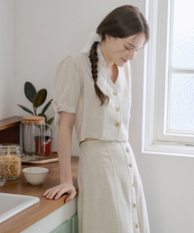 BIBYSEOB（バイバイソプ）の「Linen ribbon tie shirt beige [T42]（シャツ/ブラウス）」