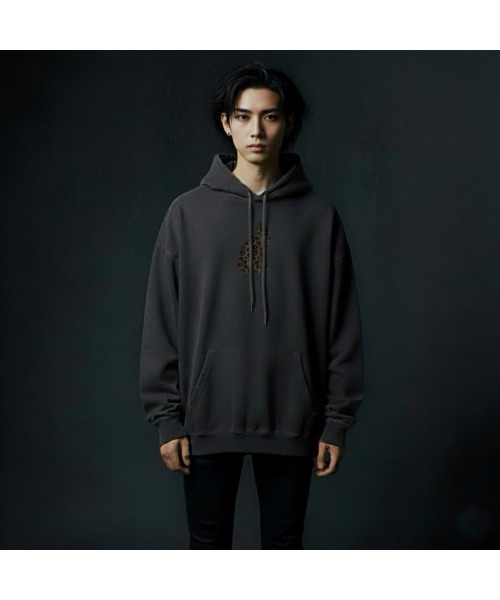 EIGHTVOLUME(エイトボリューム)の「EVレオパードキャットピグメントフードパーカー(ダークグレー)(パーカー・メンズ・その他・MEDIUM/LARGE)」の1枚目の写真