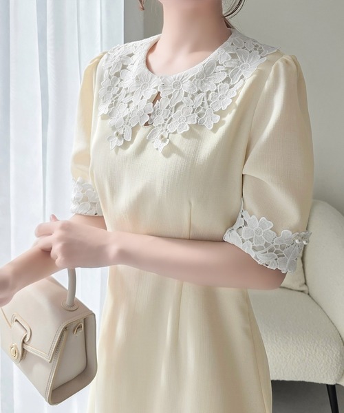 mily bilet(ミウィビレット)の「【mily bilet】贅沢な花柄レースが導く、大人の気品。襟配色レースリネンライクワンピース(ワンピース・レディース・ブラウン/グレー/アイボリー/ブラック・LARGE/MEDIUM/SMALL/X-LARGE)」の20枚目の写真