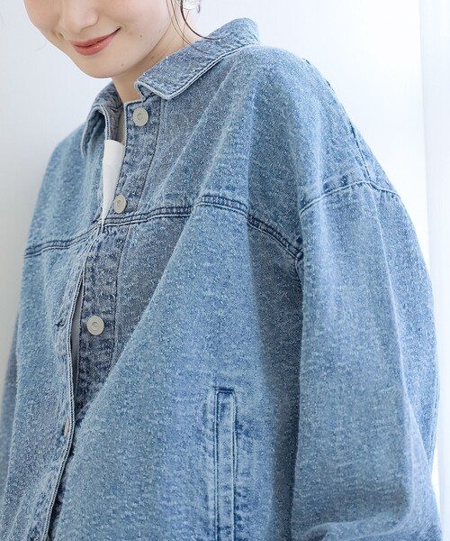 coen（コーエン）の「ナッピングデニムシャツジャケット（デニムジャケット・レディース・コバルトブルー/ナチュラル・FREE）」の8枚目の写真