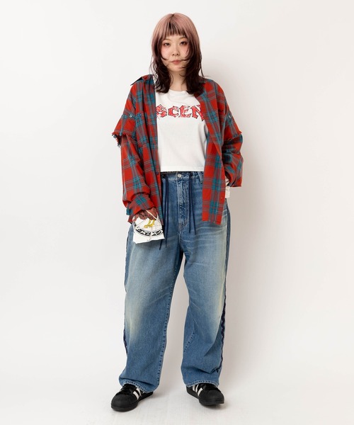 RNA(アールエヌエー)の「M2627 パッチワークリメイクショートロンT(Tシャツ/カットソー・レディース・ピンク/ホワイト/チャコール・MEDIUM)」の10枚目の写真