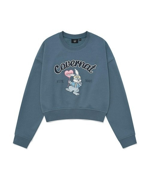 COVERNAT（カバーナット）の「WOMEN'S CROP CLOVER EMBROIDERY MAN-TO-MAN（スウェット・レディース・グレー系その他/ダークブルー・MEDIUM/SMALL）」の2枚目の写真