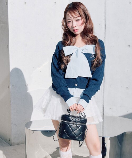 OLIVE des OLIVE(オリーブデオリーブ)の「PREPPY カーデ(カーディガン/ボレロ・レディース・ネイビー/ピンク/オフホワイト/トップグレー・FREE)」の3枚目の写真