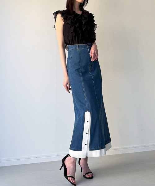 junoah(ジュノア)の「異素材ドッキングデニムスカート(デニムスカート・レディース・ブルー/ブラック/ダークブルー・LARGE/MEDIUM/SMALL)」の5枚目の写真