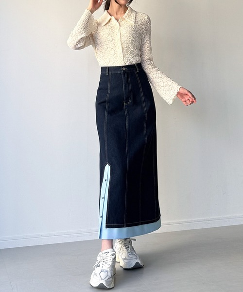 junoah(ジュノア)の「異素材ドッキングデニムスカート(デニムスカート・レディース・ブルー/ブラック/ダークブルー・LARGE/MEDIUM/SMALL)」の7枚目の写真
