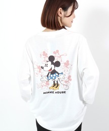 Disney(ディズニー)ワンポイント刺繍 キャラクターバックプリント ロンT/ミッキーマウス ミニーマウス