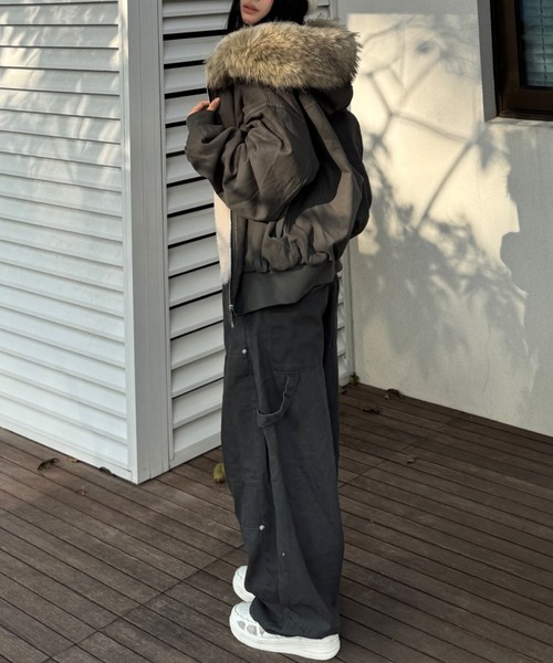 2ly2(トゥーリートゥー)の「フードファー付き あったか裏起毛ブルゾン(その他アウター・レディース・カーキ/ブラック・FREE)」の7枚目の写真