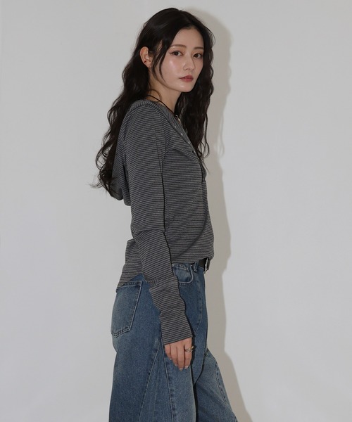 フード付きボーダーロングスリーブTシャツ（Tシャツ/カットソー