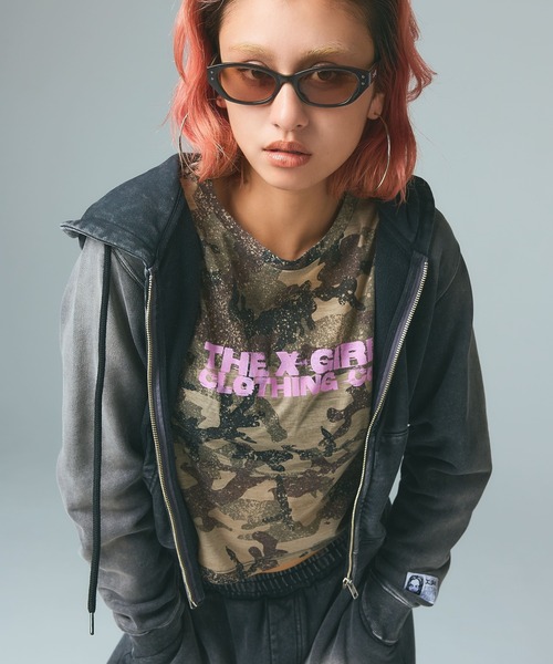 X-girl（エックスガール）の「FADED CAMO SHEER L/S TOP（Tシャツ/カットソー・レディース・ピンク/カモフラージュ・ONE SIZE）」の5枚目の写真