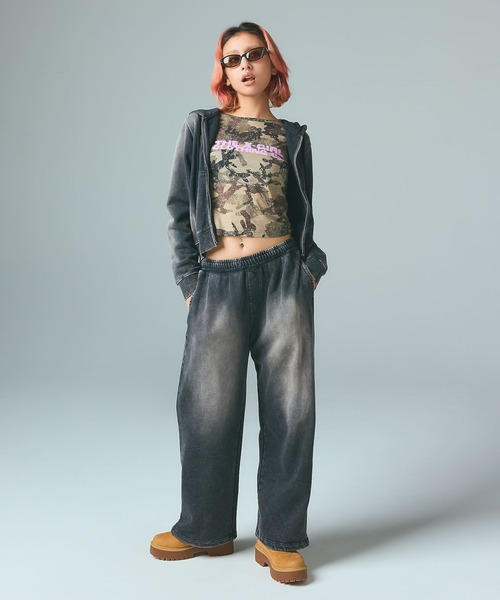 X-girl（エックスガール）の「FADED CAMO SHEER L/S TOP（Tシャツ/カットソー・レディース・ピンク/カモフラージュ・ONE SIZE）」の7枚目の写真