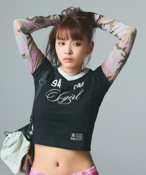 X-girl（エックスガール）の「FADED CAMO SHEER L/S TOP（Tシャツ/カットソー・レディース・ピンク/カモフラージュ・ONE SIZE）」の9枚目の写真