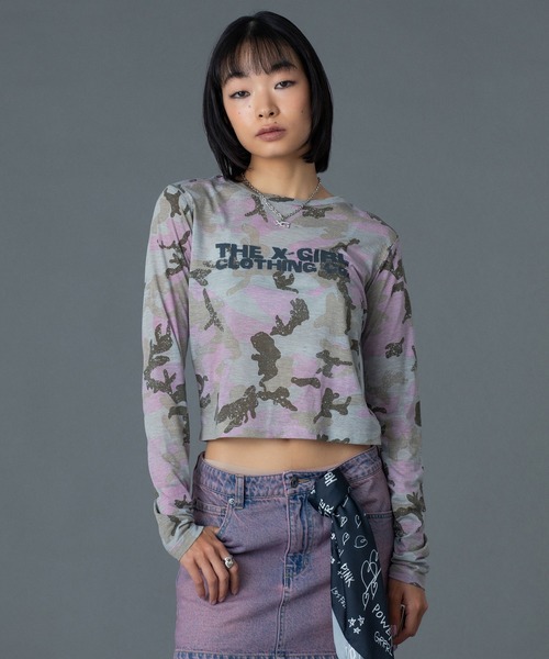 X-girl（エックスガール）の「FADED CAMO SHEER L/S TOP（Tシャツ/カットソー・レディース・ピンク/カモフラージュ・ONE SIZE）」の19枚目の写真