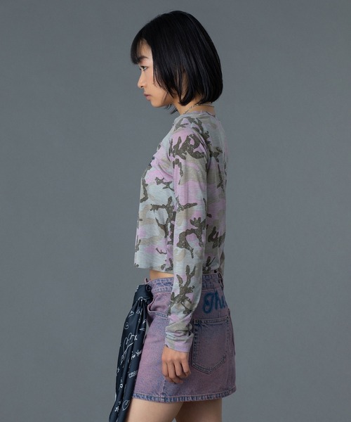 X-girl（エックスガール）の「FADED CAMO SHEER L/S TOP（Tシャツ/カットソー・レディース・ピンク/カモフラージュ・ONE SIZE）」の20枚目の写真