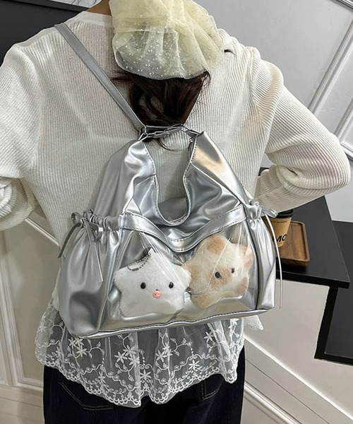 shopnikoniko(ショップニコニコ)の「痛バ 痛バッグ 推し活 クリアポケット付き サイドリボン3wayバッグ(バックパック/リュック・レディース・シルバー/ホワイト/ブラック・フリー)」の3枚目の写真