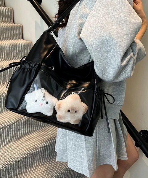 shopnikoniko(ショップニコニコ)の「痛バ 痛バッグ 推し活 クリアポケット付き サイドリボン3wayバッグ(バックパック/リュック・レディース・シルバー/ホワイト/ブラック・フリー)」の1枚目の写真