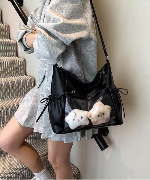 shopnikoniko(ショップニコニコ)の「痛バ 痛バッグ 推し活 クリアポケット付き サイドリボン3wayバッグ(バックパック/リュック・レディース・シルバー/ホワイト/ブラック・フリー)」の4枚目の写真