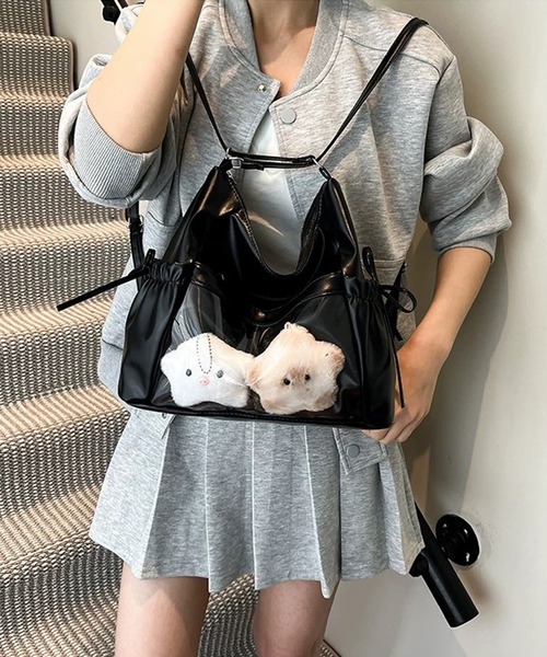 shopnikoniko(ショップニコニコ)の「痛バ 痛バッグ 推し活 クリアポケット付き サイドリボン3wayバッグ(バックパック/リュック・レディース・シルバー/ホワイト/ブラック・フリー)」の5枚目の写真