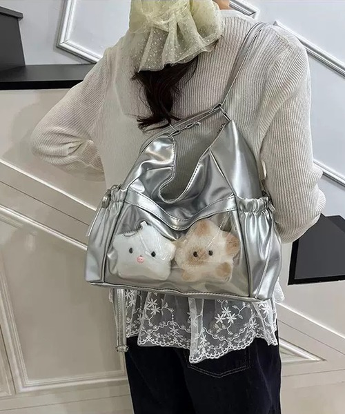 shopnikoniko(ショップニコニコ)の「痛バ 痛バッグ 推し活 クリアポケット付き サイドリボン3wayバッグ(バックパック/リュック・レディース・シルバー/ホワイト/ブラック・フリー)」の9枚目の写真