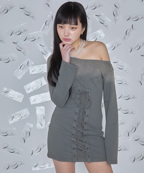 ワンピース Heart cut line lace mini onepiece lace up mini one-piece / レースアップミニワンピース（ワンピース