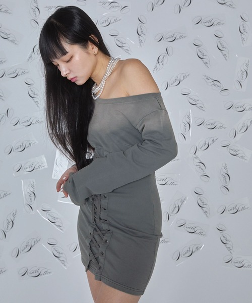 Heart Tattoo(ハートタトゥー)の「lace up mini one-piece / レースアップミニワンピース(ワンピース・レディース・グレー/ブラック・FREE)」の4枚目の写真