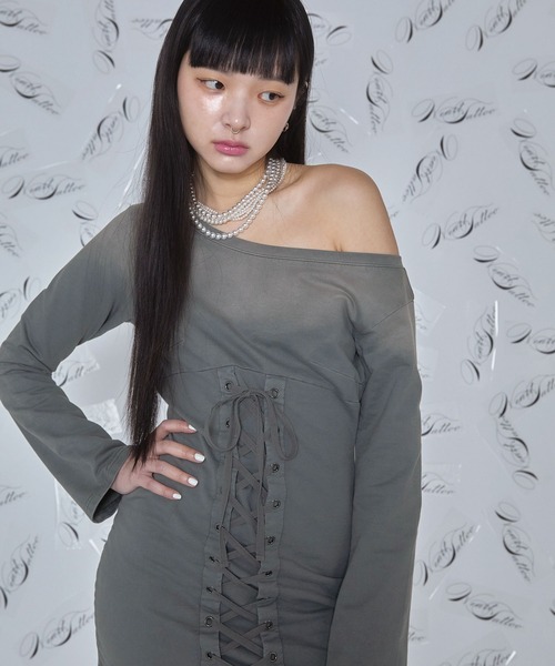 Heart Tattoo(ハートタトゥー)の「lace up mini one-piece / レースアップミニワンピース(ワンピース・レディース・グレー/ブラック・FREE)」の13枚目の写真