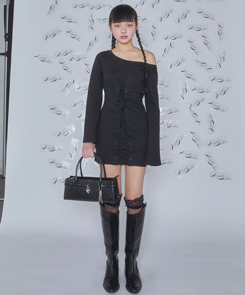 Heart Tattoo(ハートタトゥー)の「lace up mini one-piece / レースアップミニワンピース(ワンピース・レディース・グレー/ブラック・FREE)」の15枚目の写真