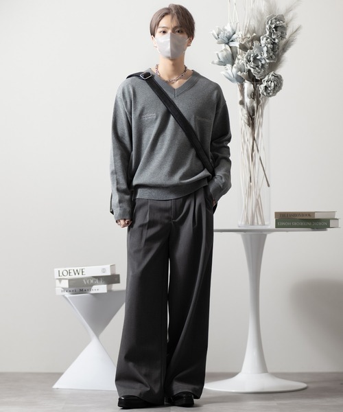 CLEL(クレイル)の「【CLEL】Basic Embroidered V-Neck Knit / ベーシック 刺繍Vネックニット(ニット/セーター・メンズ・ダークネイビー/グレー/ブラック・S/M/L/XS)」の9枚目の写真