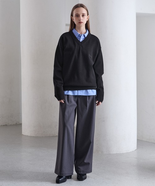 CLEL(クレイル)の「【CLEL】Basic Embroidered V-Neck Knit / ベーシック 刺繍Vネックニット(ニット/セーター・メンズ・ダークネイビー/グレー/ブラック・S/M/L/XS)」の14枚目の写真