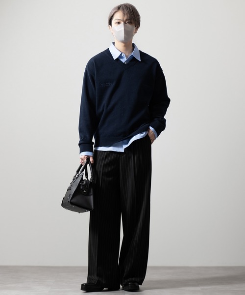 CLEL(クレイル)の「【CLEL】Basic Embroidered V-Neck Knit / ベーシック 刺繍Vネックニット(ニット/セーター・メンズ・ダークネイビー/グレー/ブラック・S/M/L/XS)」の6枚目の写真